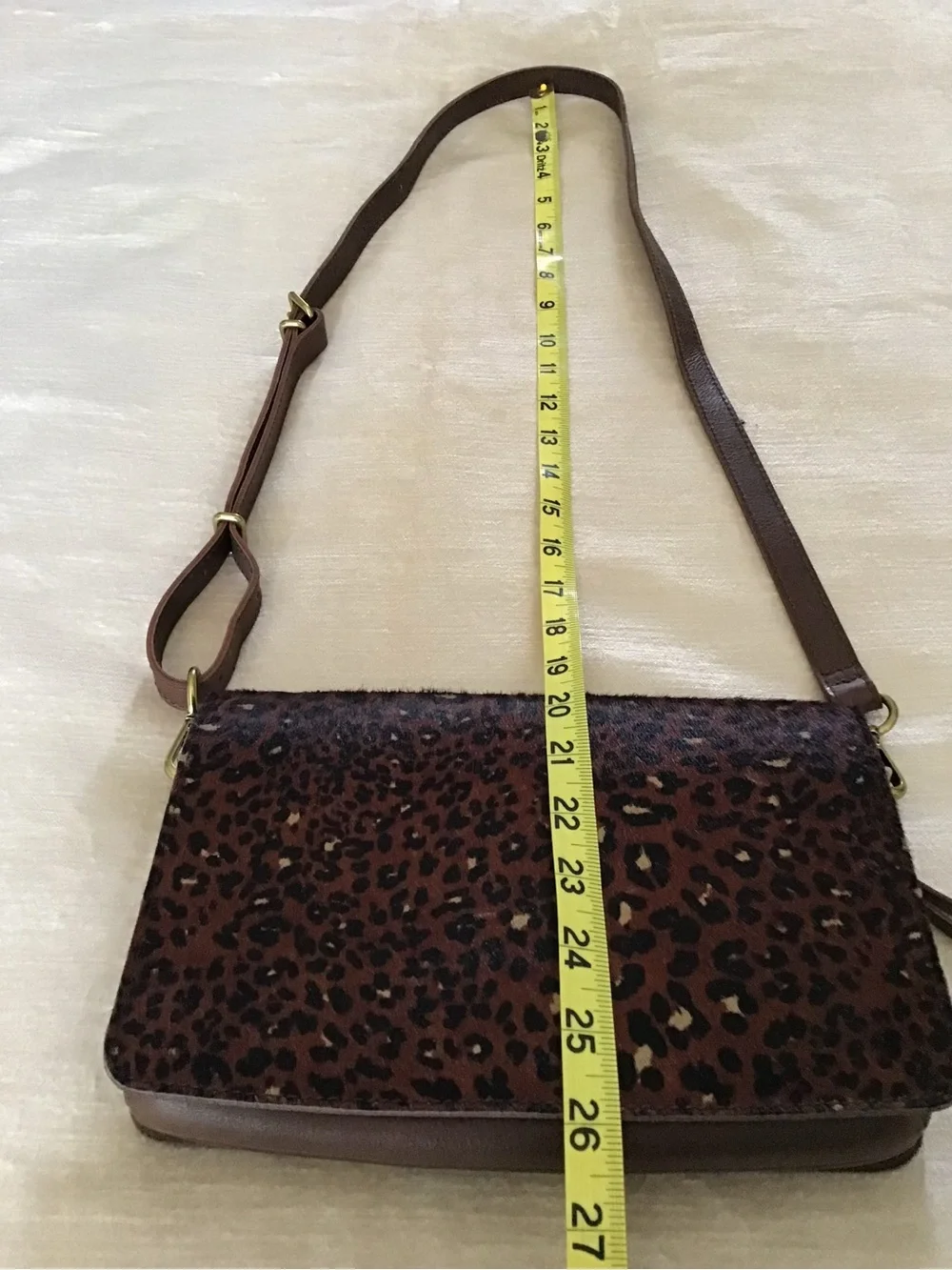 Leather Leopard Crossbody Bag - Brown